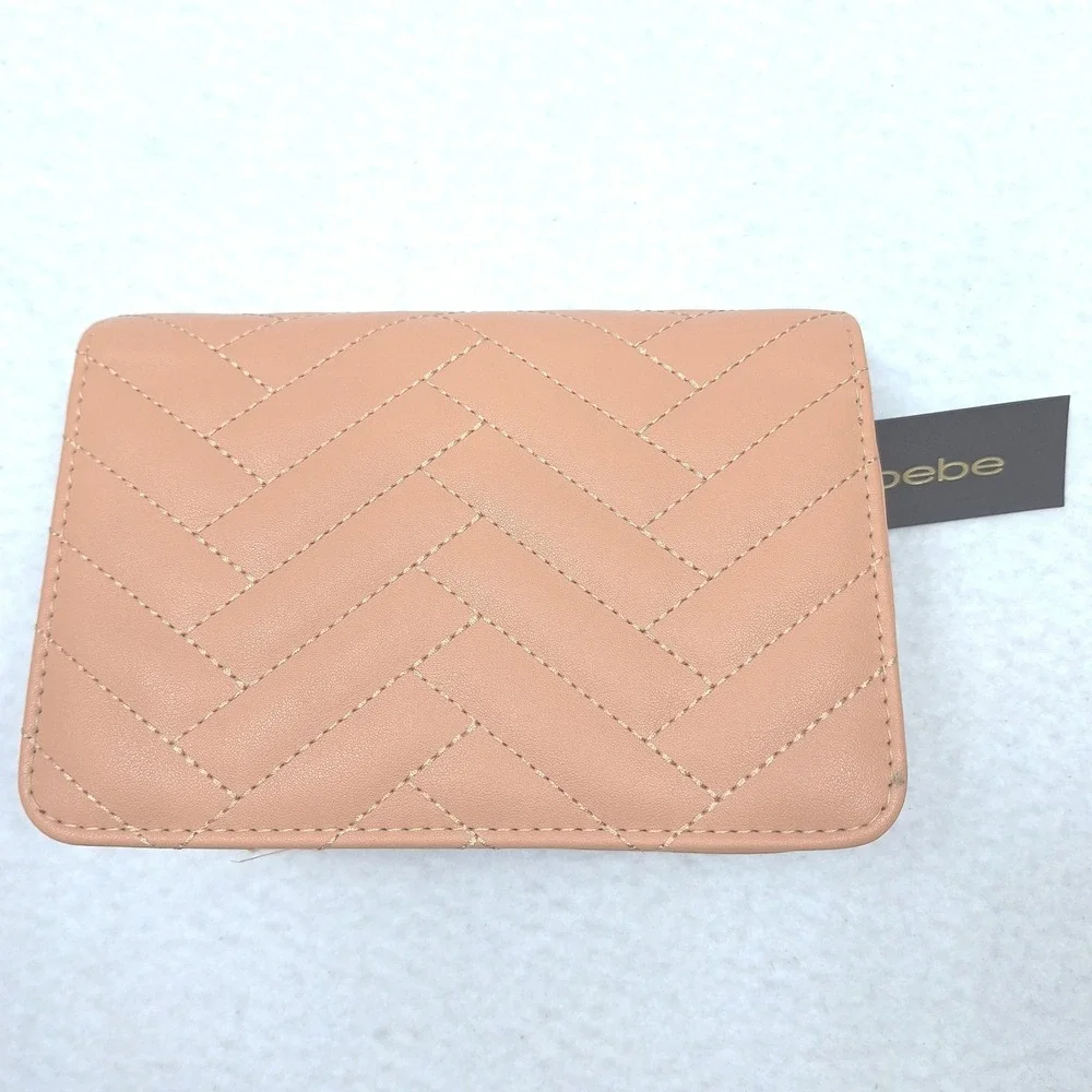 Bebe Sophia Crossbody Womens Small Nude Quilted Chevron Gold Chain Bag NWT